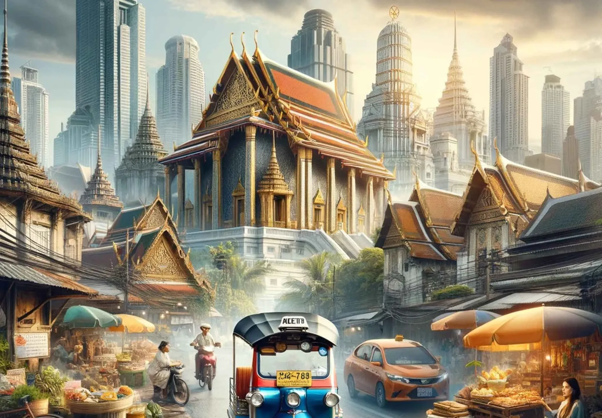 Illustration of Bangkok temples and skyline